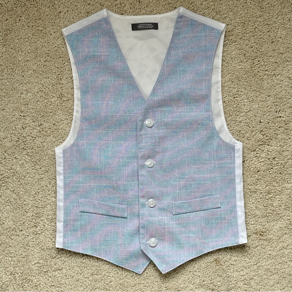Formal Sleeveless Suit Seperate Blue White Textured - Boys 8